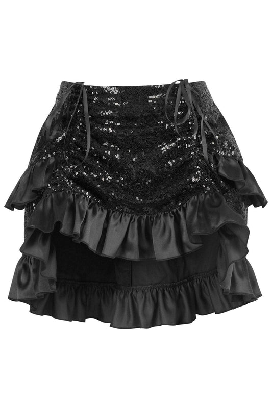 Daisy Corsets Black Sequin Ruched Bustle Skirt - Daisy Corsets - Flyclothing LLC