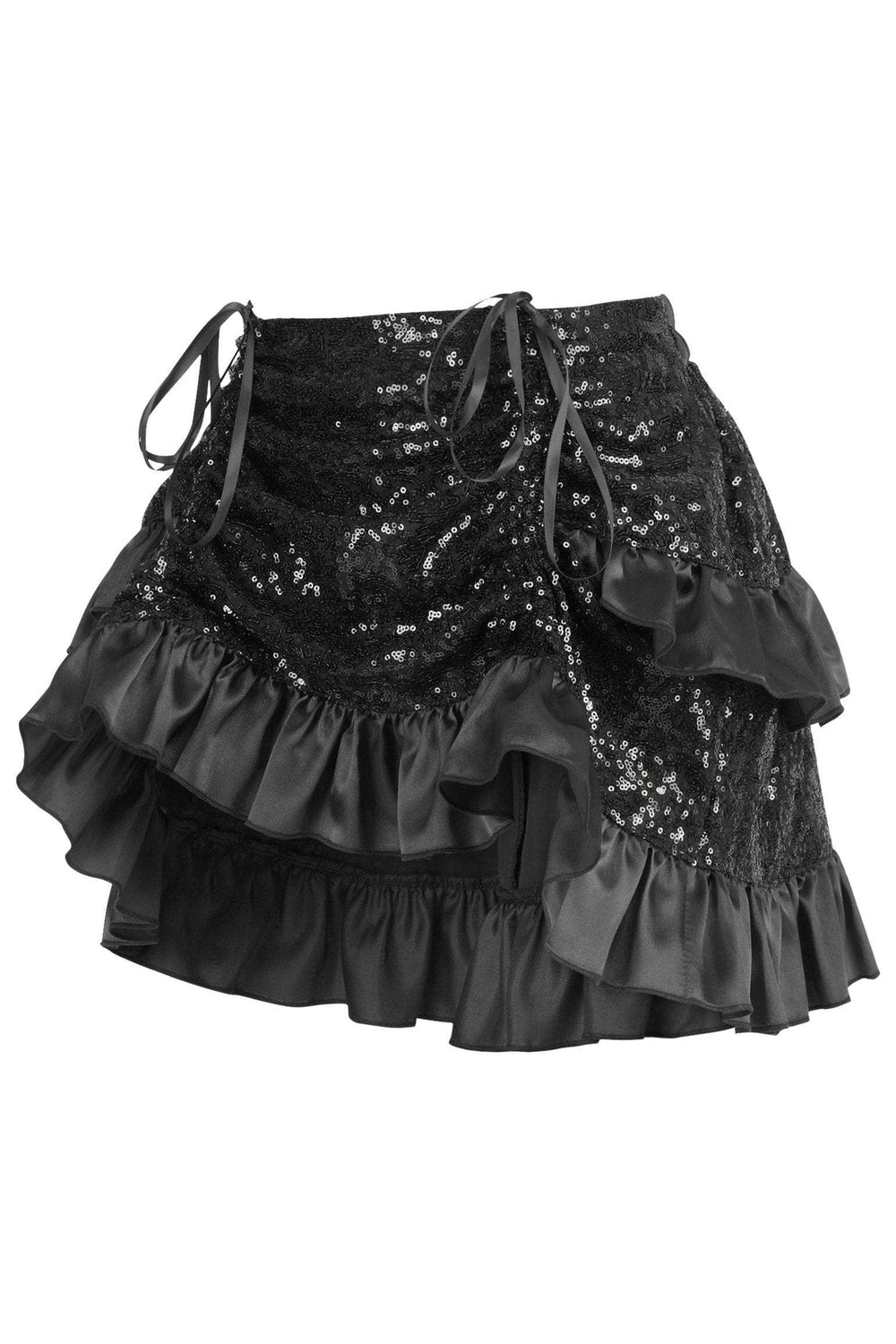 Daisy Corsets Black Sequin Ruched Bustle Skirt - Daisy Corsets - Flyclothing LLC