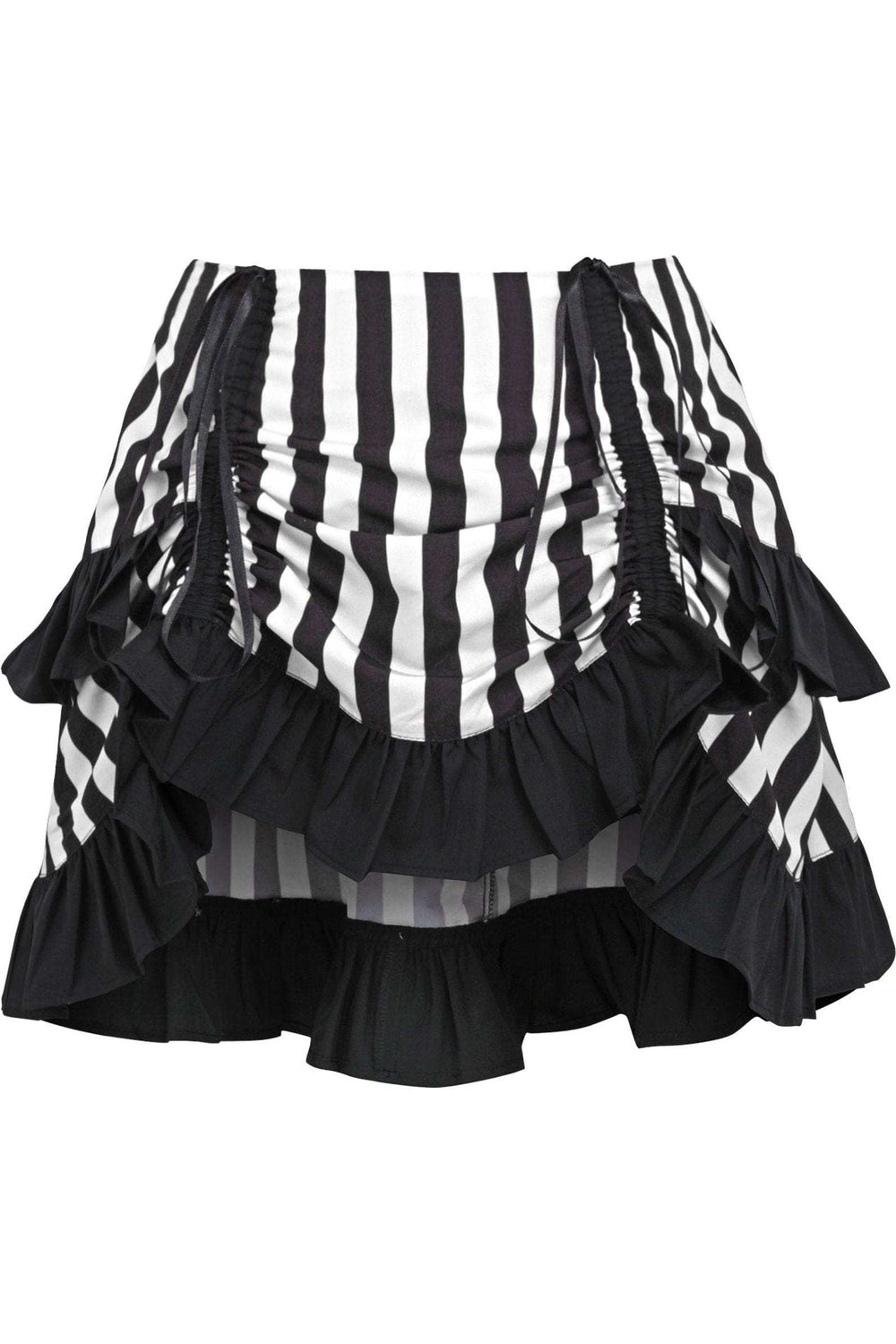 Daisy Corsets White/Black Striped Ruched Bustle Skirt - Daisy Corsets - Flyclothing LLC
