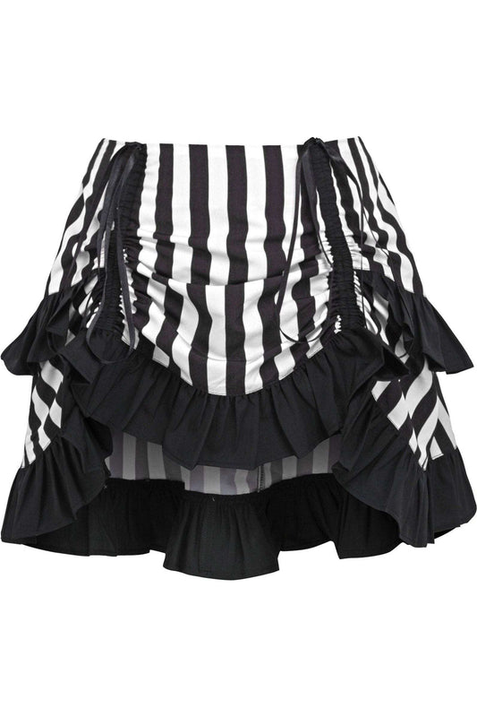 Daisy Corsets White/Black Striped Ruched Bustle Skirt - Daisy Corsets - Flyclothing LLC
