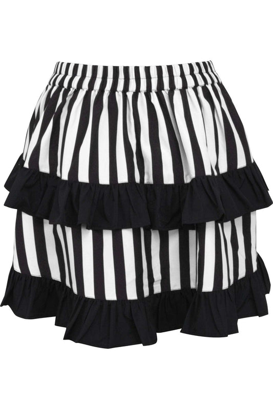Daisy Corsets White/Black Striped Ruched Bustle Skirt - Daisy Corsets - Flyclothing LLC