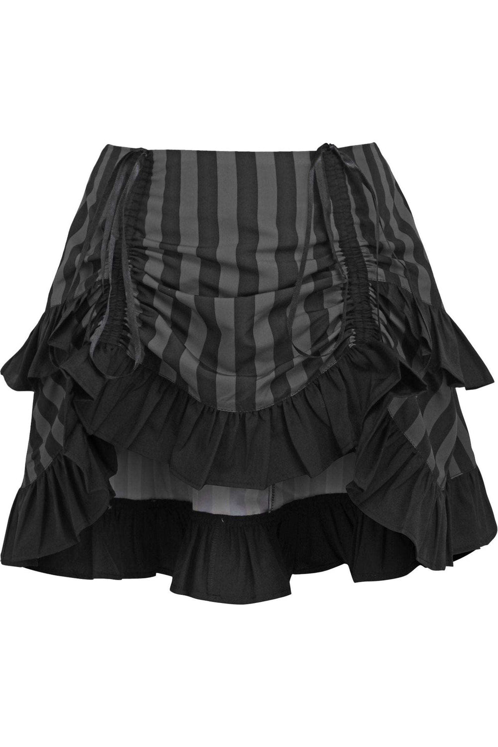 Daisy Corsets Grey/Black Striped Ruched Bustle Skirt - Daisy Corsets - Flyclothing LLC