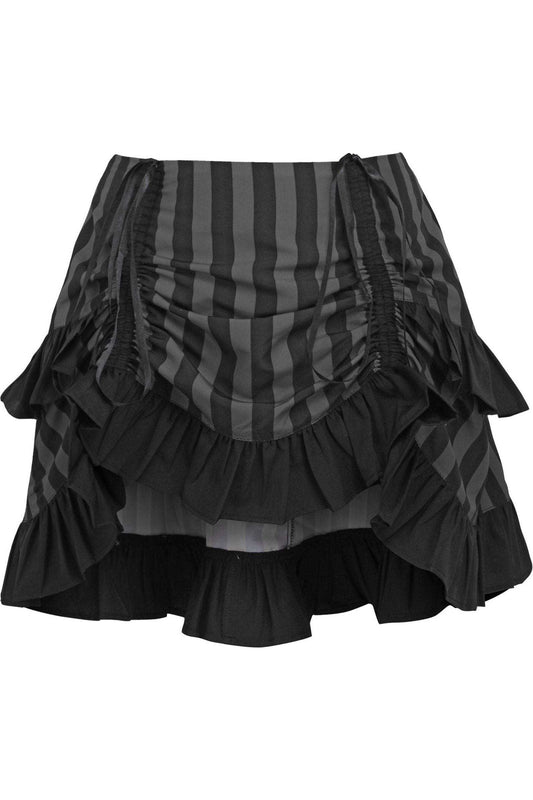 Daisy Corsets Grey/Black Striped Ruched Bustle Skirt - Daisy Corsets - Flyclothing LLC