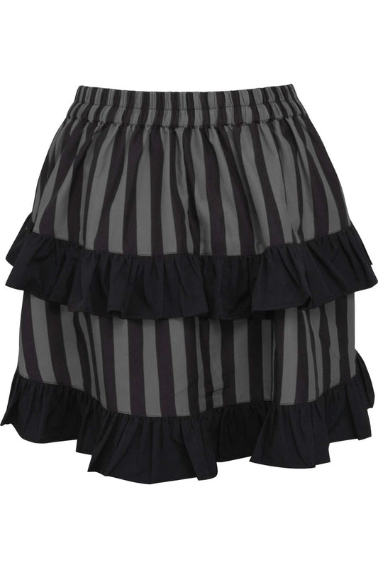 Daisy Corsets Grey/Black Striped Ruched Bustle Skirt - Daisy Corsets - Flyclothing LLC