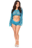 Daisy Corsets Teal Sheer Lace Peasant Top w/Bell Sleeves - Daisy Corsets - Flyclothing LLC