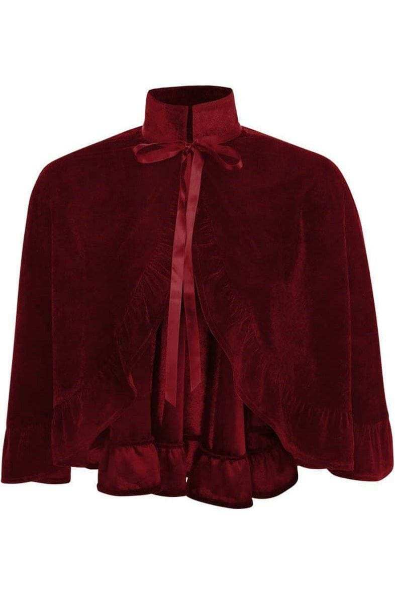 Daisy Corsets Dark Red Velvet Ruffle Cape - Daisy Corsets - Flyclothing LLC