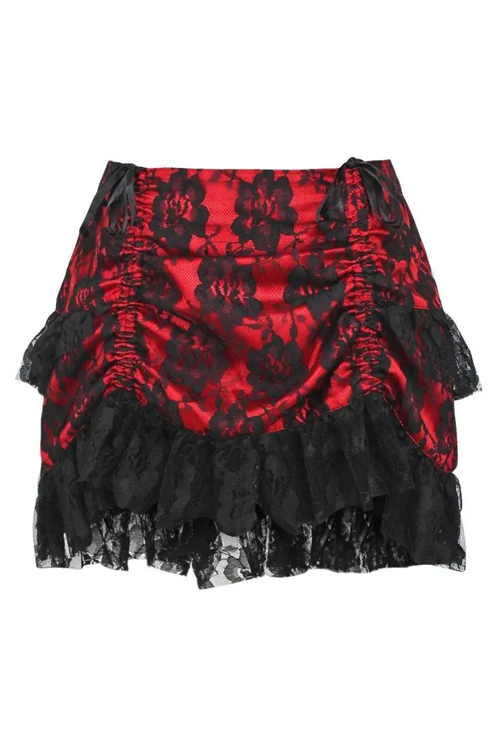 Daisy Corsets Red/Black Lace Ruched Bustle Skirt - Daisy Corsets - Flyclothing LLC
