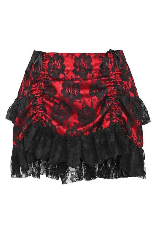 Daisy Corsets Red/Black Lace Ruched Bustle Skirt - Daisy Corsets - Flyclothing LLC