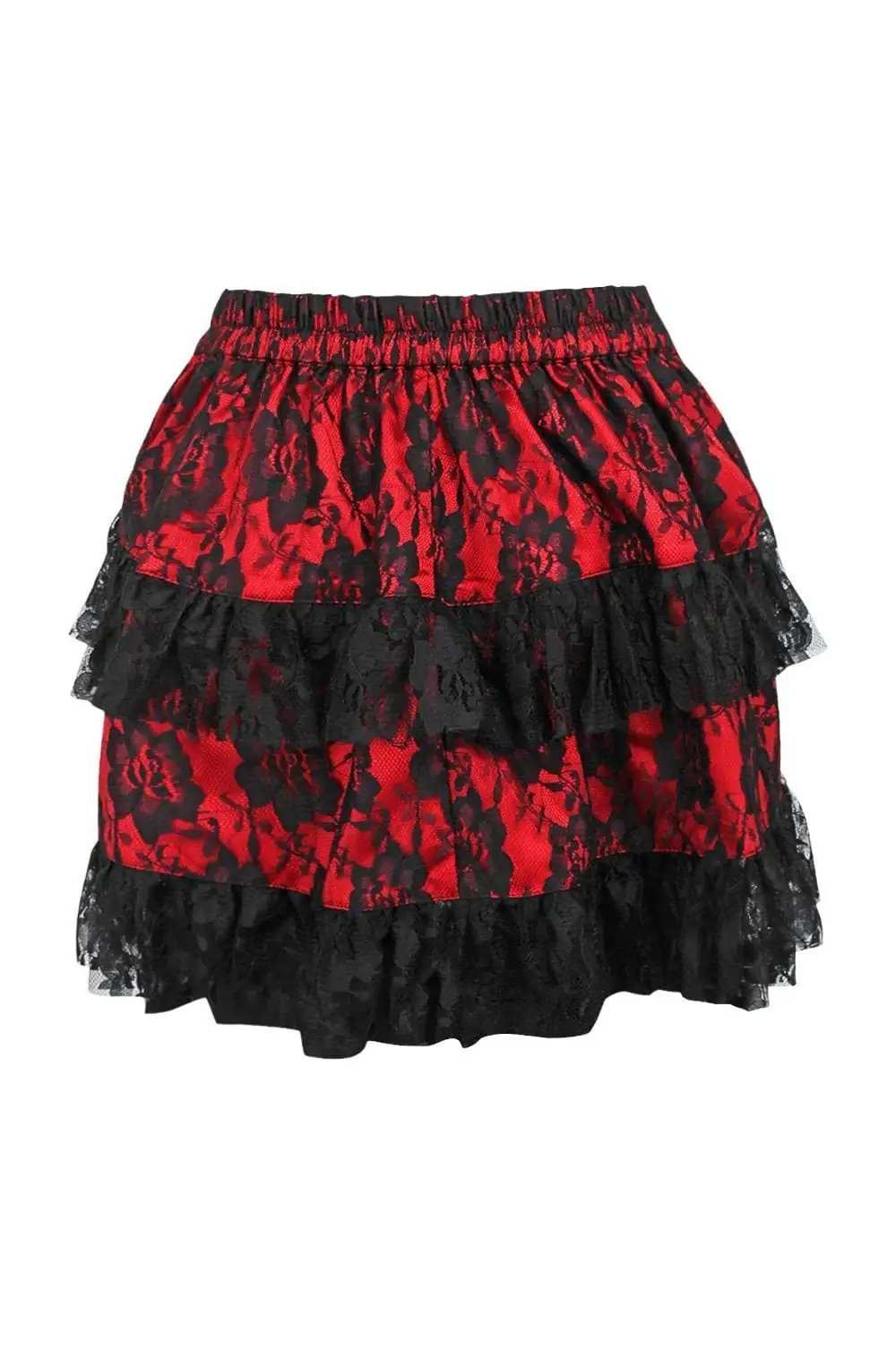 Daisy Corsets Red/Black Lace Ruched Bustle Skirt - Daisy Corsets - Flyclothing LLC