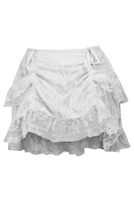 Daisy Corsets White Lace Ruched Bustle Skirt - Daisy Corsets - Flyclothing LLC