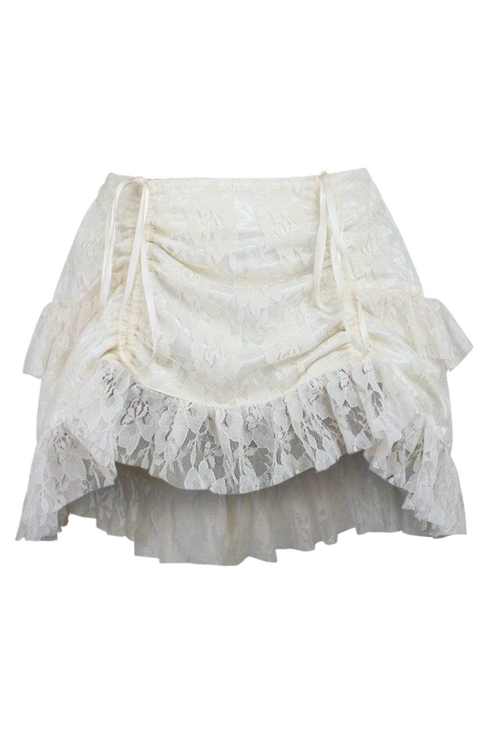 Daisy Corsets Cream Lace Ruched Bustle Skirt - Daisy Corsets - Flyclothing LLC