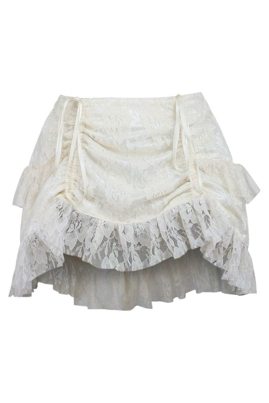 Daisy Corsets Cream Lace Ruched Bustle Skirt - Daisy Corsets - Flyclothing LLC