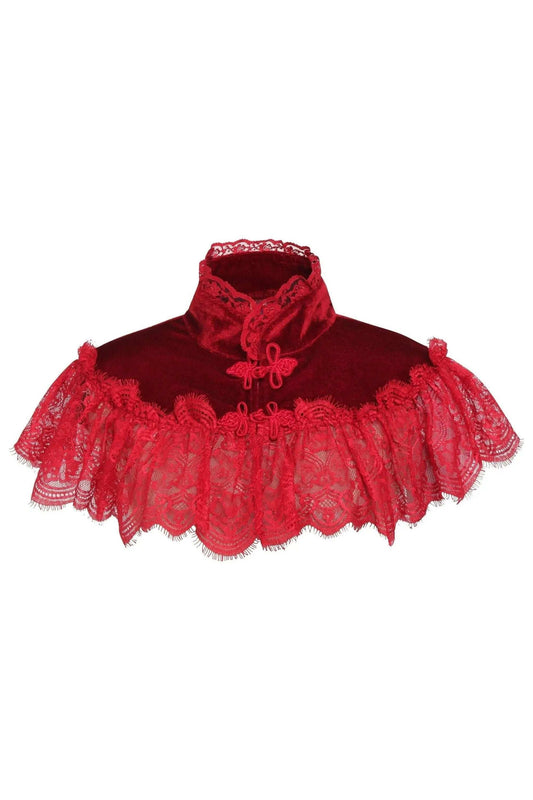 Daisy Corsets Dark Red Velvet & Lace Capelet - Daisy Corsets - Flyclothing LLC