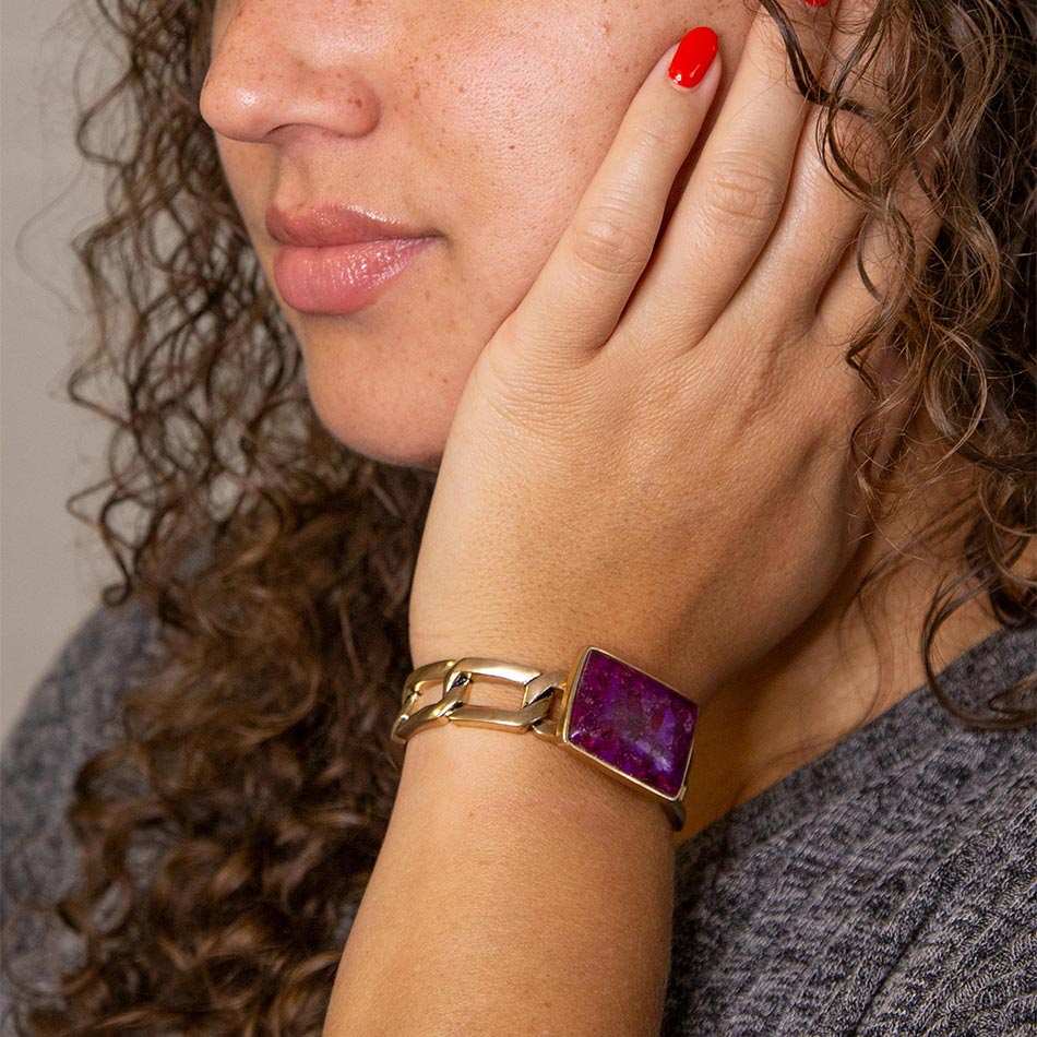Purple Turquoise Golden Cuff Bracelet - Barse Jewelry - Flyclothing LLC