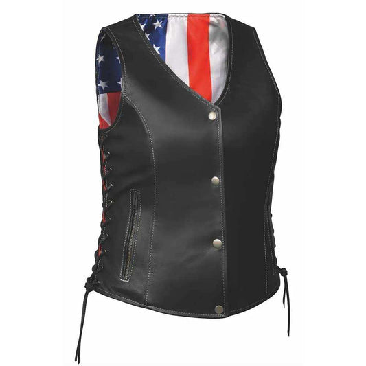 American Woman - Ladies USA Flag Liner Vest - Unik Just for Bikers - Flyclothing LLC