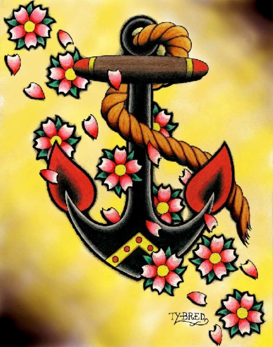 Black Market Art Company Anchor & Flowers Print - Black Market Art Company - Flyclothing LLC