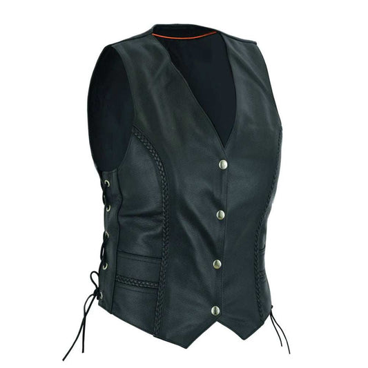 ELYSE - Ladies Laced Vest with Stylish Braid - GoLeather - Flyclothing LLC