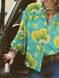 Casa Dega Mesh Balloon Sleeve Button Up Blouse
