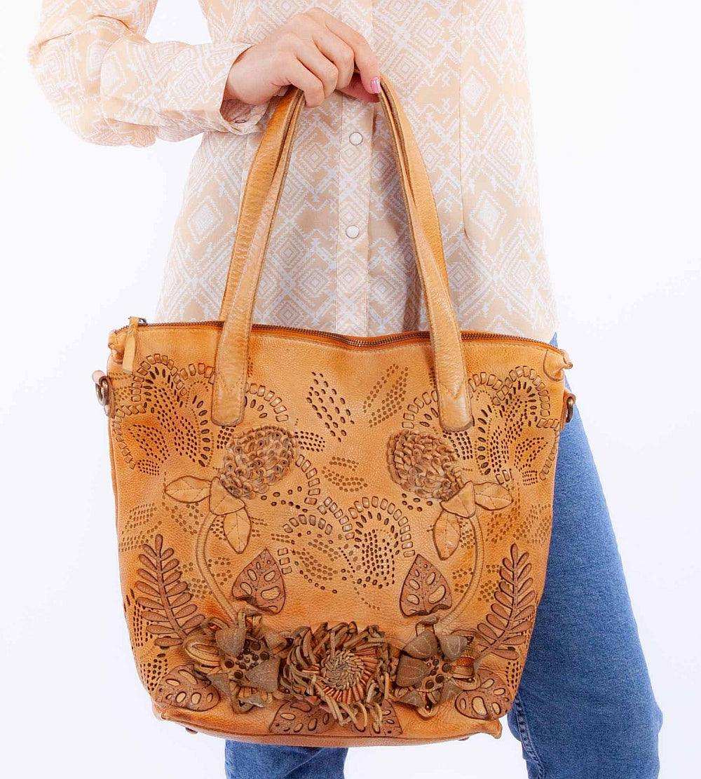 Scully Leather Tan Ornate Ladies Handbag - Scully Leather - Flyclothing LLC