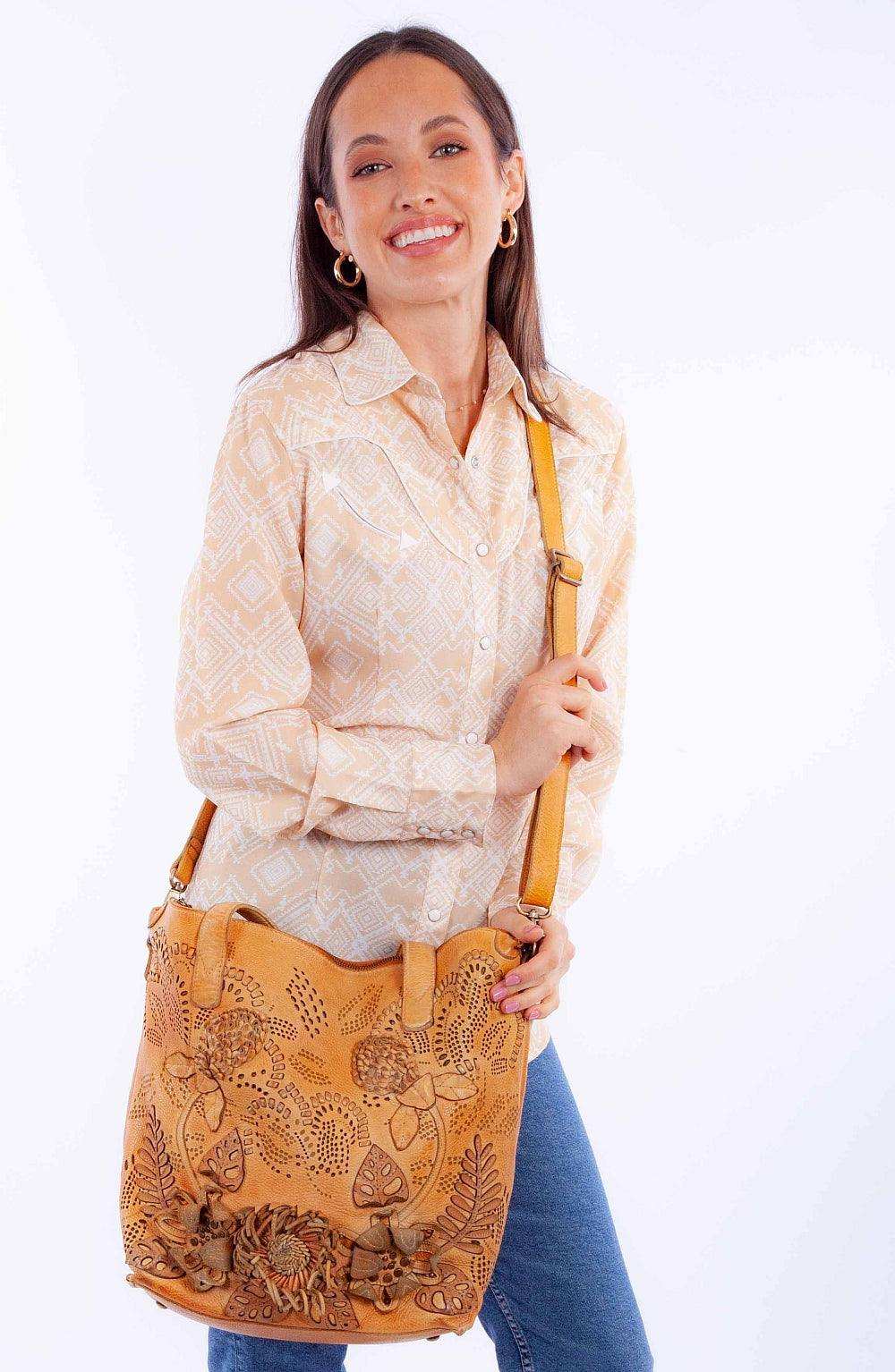 Scully Leather Tan Ornate Ladies Handbag - Scully Leather - Flyclothing LLC