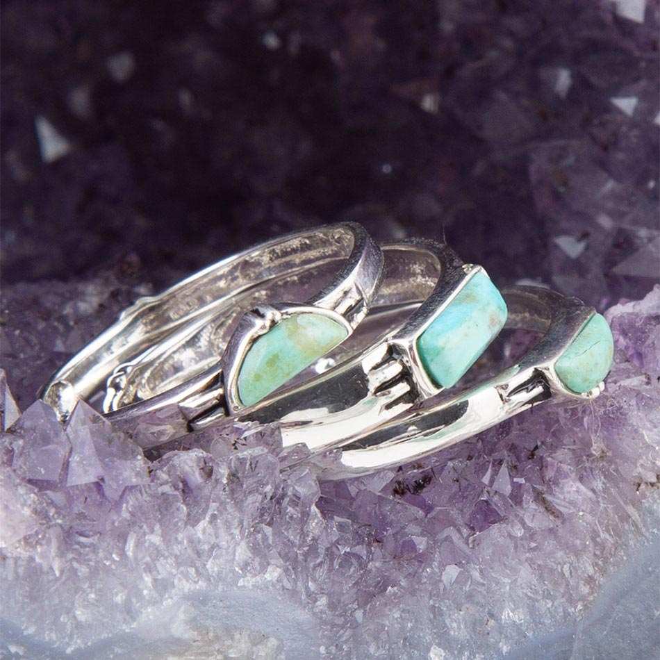 Triple Stack Shaped Turquoise and Sterling Silver Ring Set - Barse Jewelry - Flyclothing LLC