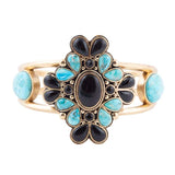 Barcelona Blue Turquoise Black Onyx Golden Cuff Bracelet - Barse Jewelry - Flyclothing LLC