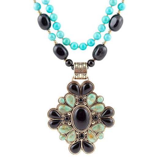 Barcelona Blue Turquoise and Black Onyx Golden Statement Necklace - Barse Jewelry - Flyclothing LLC