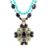 Barcelona Blue Turquoise and Black Onyx Golden Statement Necklace - Barse Jewelry - Flyclothing LLC