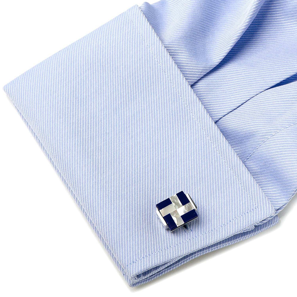 Mother of Pearl and Lapis Blue Windmill Square Cufflinks - Cufflinks.com - Flyclothing LLC