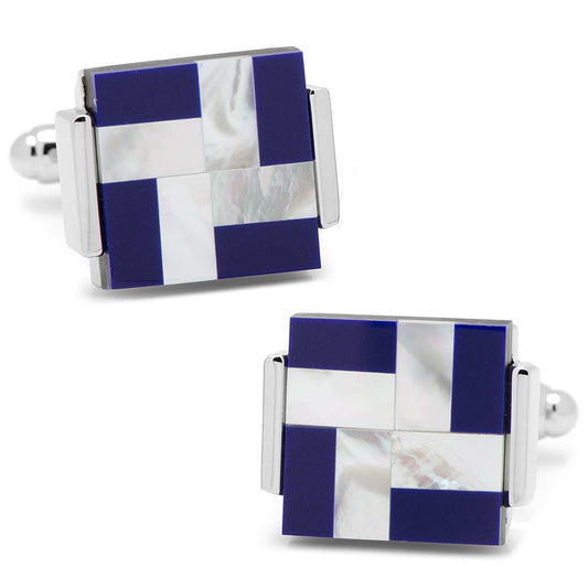 Mother of Pearl and Lapis Blue Windmill Square Cufflinks - Cufflinks.com - Flyclothing LLC