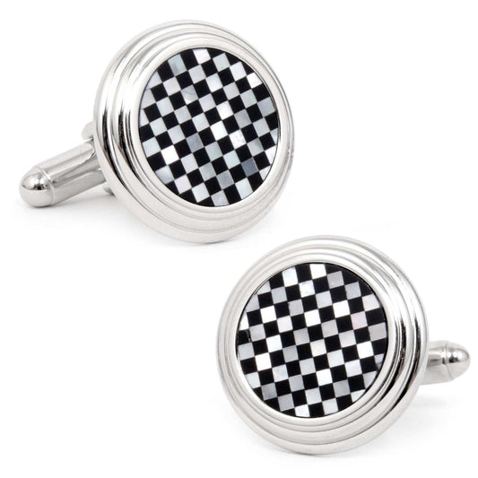 Onyx and Mother of Pearl Checker Step Cufflinks - Cufflinks.com - Flyclothing LLC