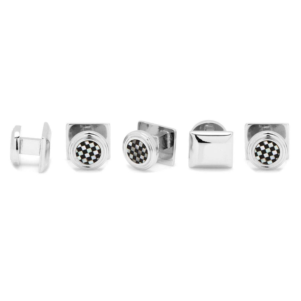 Onyx and Mother of Pearl Checker 5-Stud Set - Cufflinks.com - Flyclothing LLC