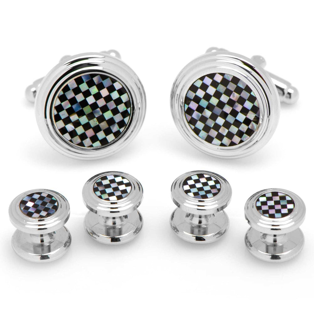 Onyx and Mother of Pearl Checker 5-Stud Set - Cufflinks.com - Flyclothing LLC