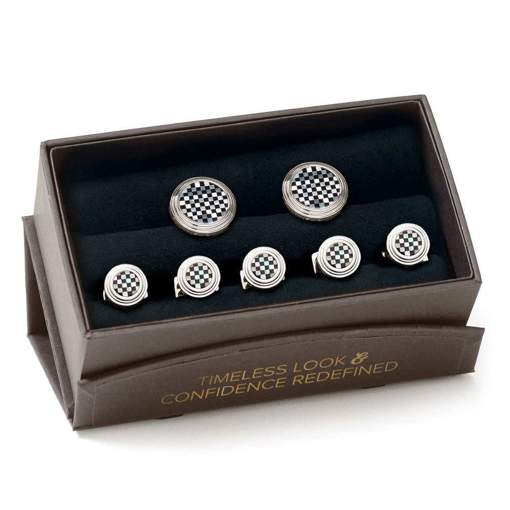 Onyx and Mother of Pearl Checker 5-Stud Set - Cufflinks.com - Flyclothing LLC