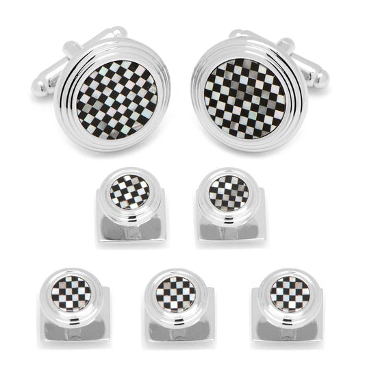 Onyx and Mother of Pearl Checker 5-Stud Set - Cufflinks.com - Flyclothing LLC