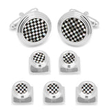 Onyx and Mother of Pearl Checker 5-Stud Set - Cufflinks.com - Flyclothing LLC