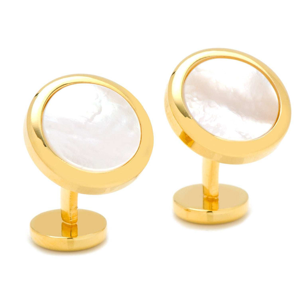 Double Sided Gold Mother of Pearl Round Beveled Cufflinks - Cufflinks.com - Flyclothing LLC