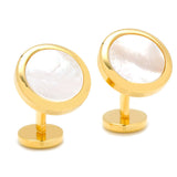 Double Sided Gold Mother of Pearl Round Beveled Cufflinks - Cufflinks.com - Flyclothing LLC