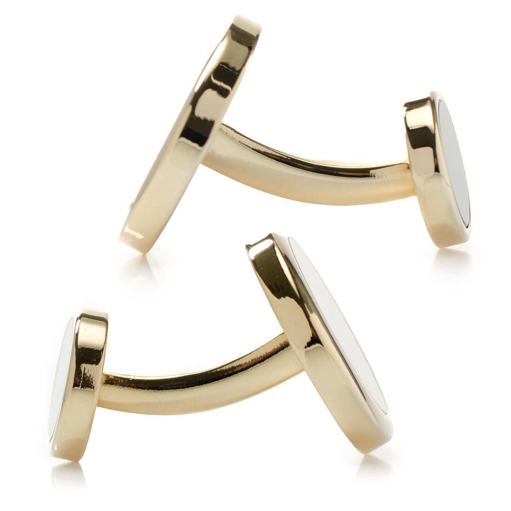 Double Sided Gold Mother of Pearl Round Beveled Cufflinks - Cufflinks.com - Flyclothing LLC