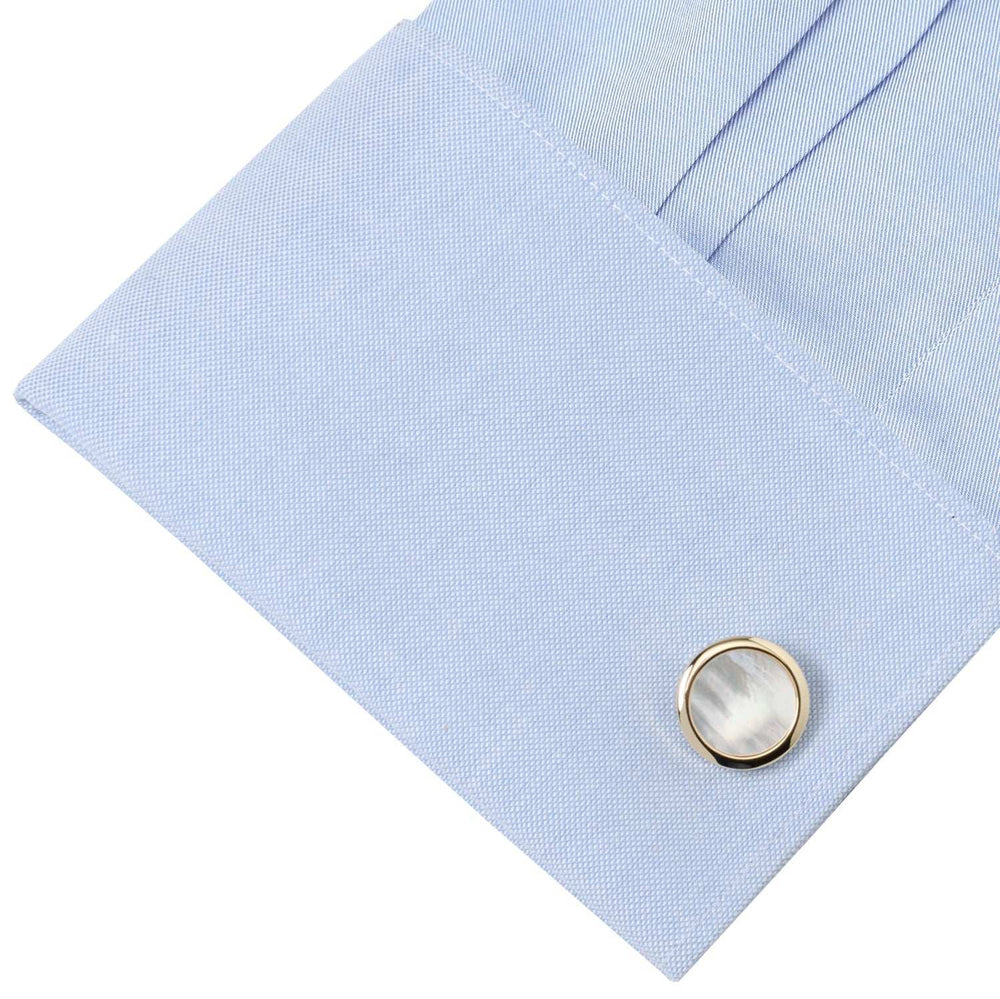 Double Sided Gold Mother of Pearl Round Beveled 5-Stud Set - Cufflinks.com - Flyclothing LLC