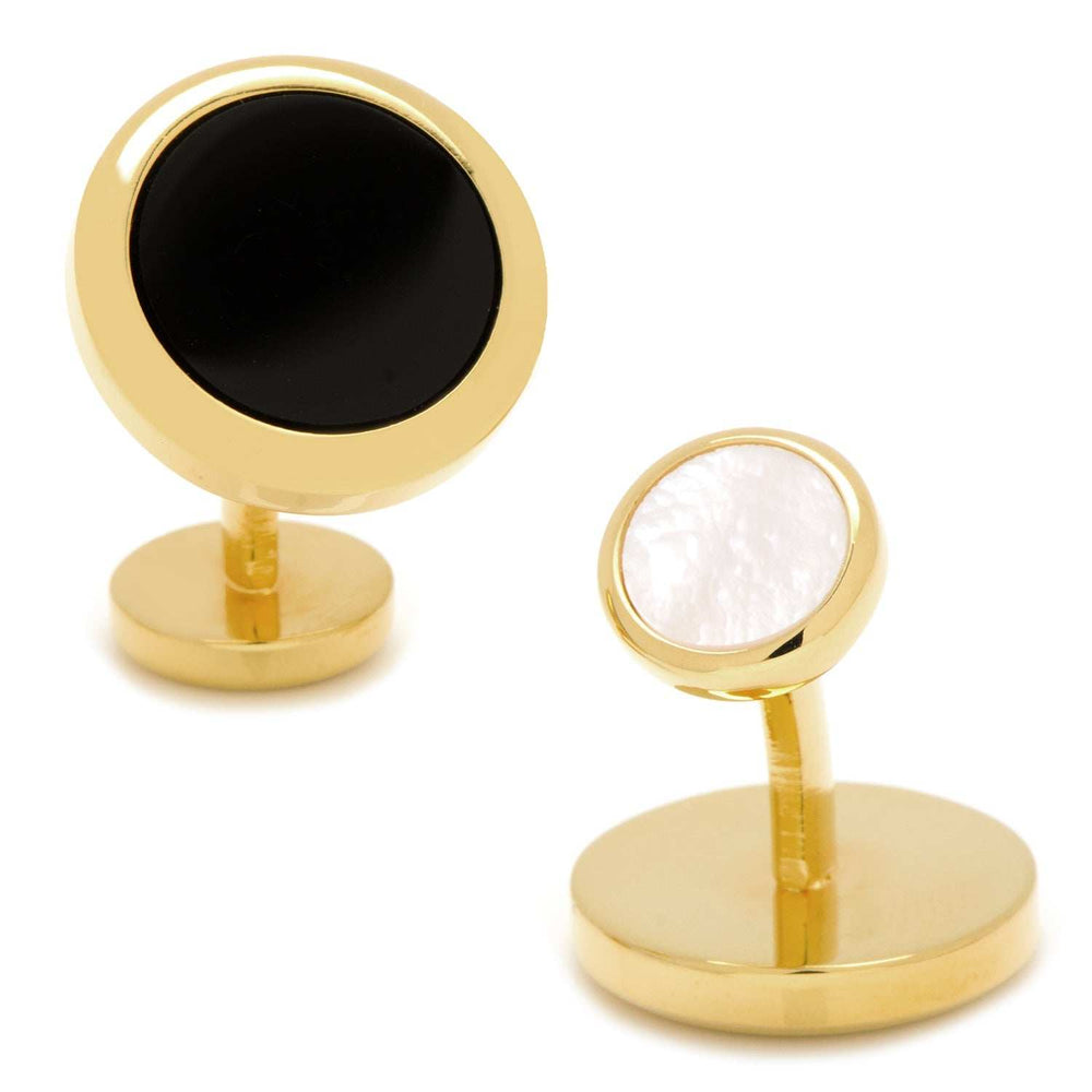 Double Sided Gold Onyx Round Beveled Cufflinks - Cufflinks.com - Flyclothing LLC
