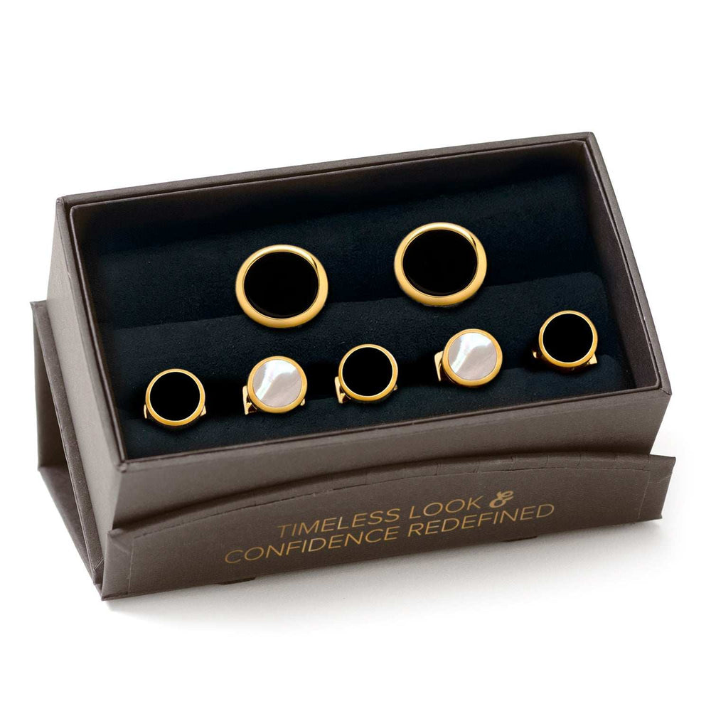 Double Sided Gold Onyx Round Beveled 5-Stud Set - Cufflinks.com - Flyclothing LLC