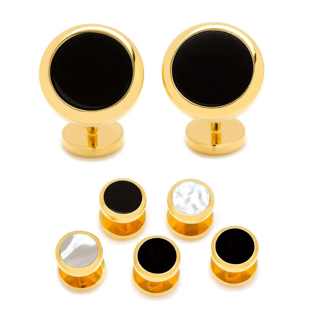 Double Sided Gold Onyx Round Beveled 5-Stud Set - Cufflinks.com - Flyclothing LLC