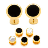 Double Sided Gold Onyx Round Beveled 5-Stud Set - Cufflinks.com - Flyclothing LLC