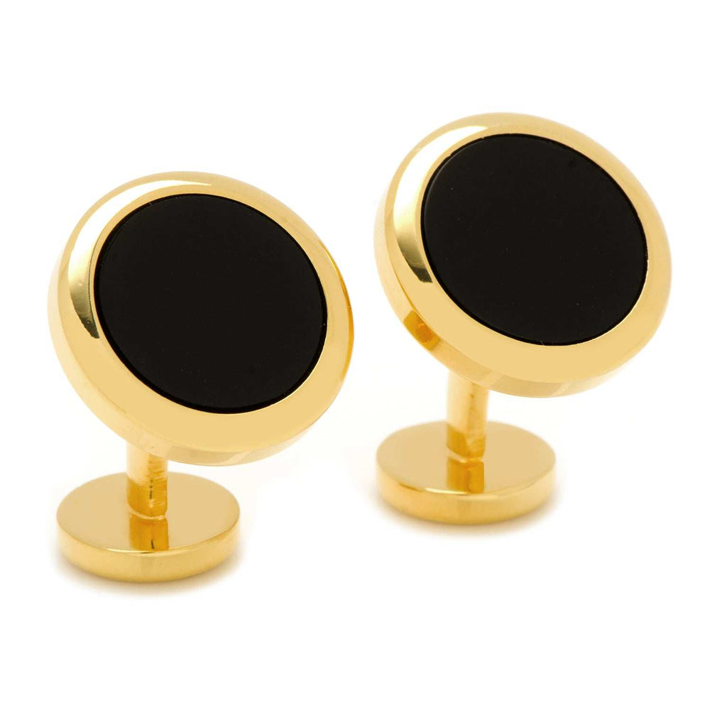 Double Sided Gold Onyx Round Beveled Cufflinks - Cufflinks.com - Flyclothing LLC