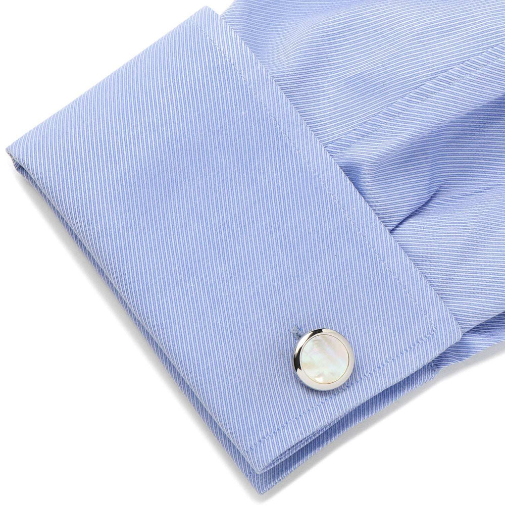 Double Sided Mother of Pearl Round Beveled 5-Stud Set - Cufflinks.com - Flyclothing LLC