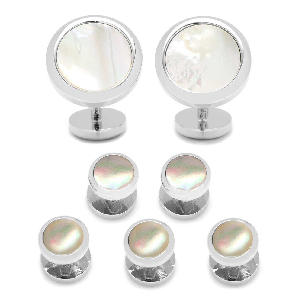 Double Sided Mother of Pearl Round Beveled 5-Stud Set - Cufflinks.com - Flyclothing LLC