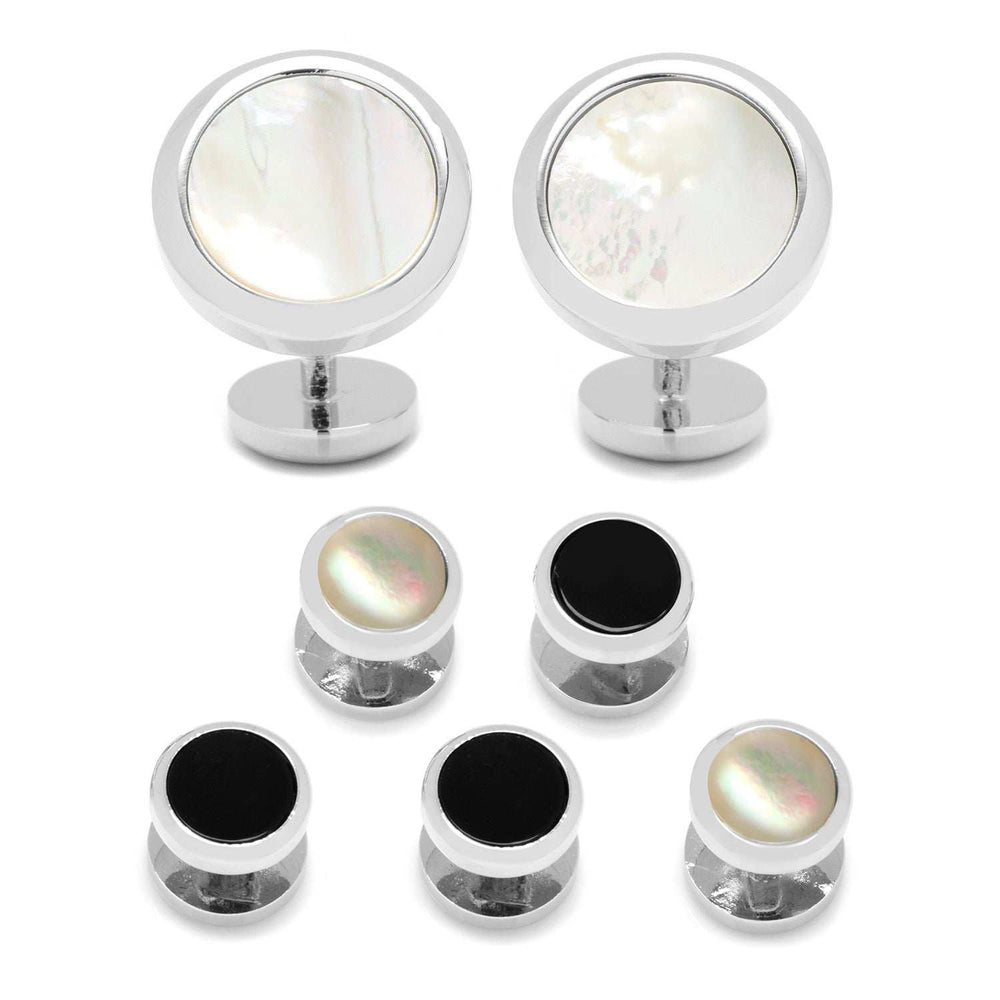 Double Sided Mother of Pearl Round Beveled 5-Stud Set - Cufflinks.com - Flyclothing LLC