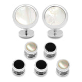Double Sided Mother of Pearl Round Beveled 5-Stud Set - Cufflinks.com - Flyclothing LLC