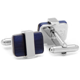 Silver Wrapped Navy Blue Catseye Cufflinks - Cufflinks.com - Flyclothing LLC